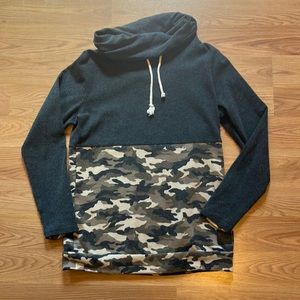 Boutique Women’s Grey and Camo Cowl Neck Sweatshirt, Size L